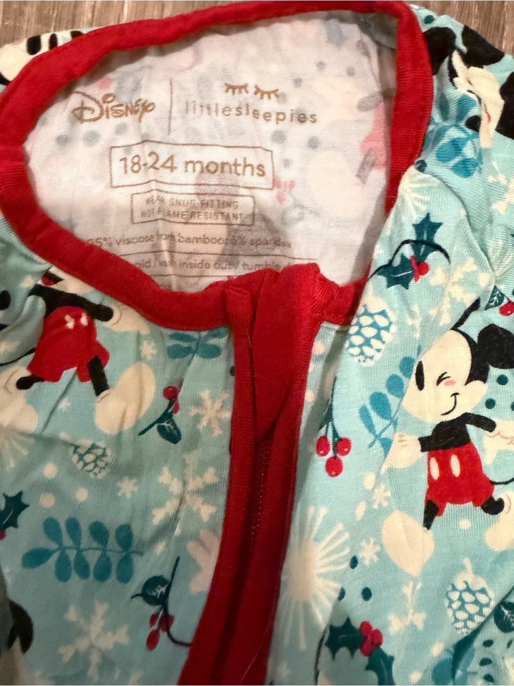 Little Sleepies Blue Mickey Mouse Holiday Zippies 18-24 Months